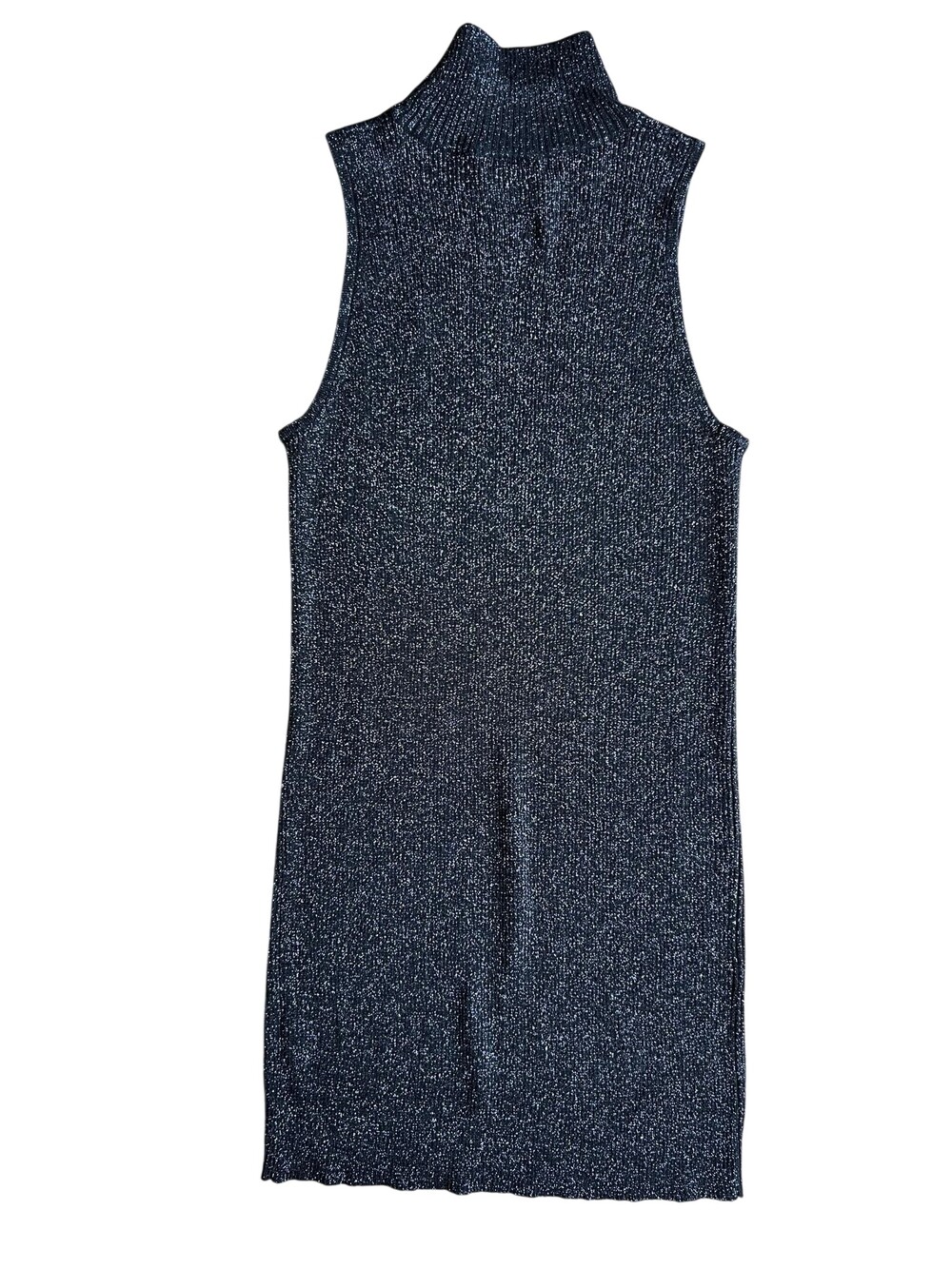 Y2k FOREVER 21 Dress Womens S Black Sparkle Mock Neck Sleeveless Knit Sheath VTG